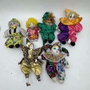 6 Vintage Clown Sand Bag Porcelain Dolls Halloween Creepy Cat Jester